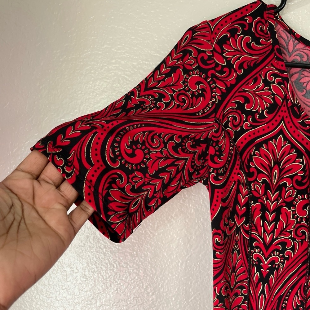 Sami & Jo Red Black Floral Paisley Midi Dress Sz S Short Sleeve Formal prom Chic - Picture 4 of 9